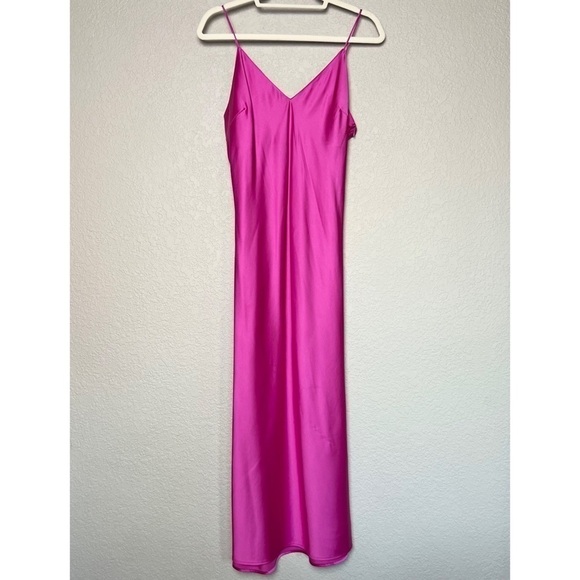 O.P.T. 90s Y2K Barbie Hot Pink Satin V-Neck Sleeveless Midi Slip Dress Size M - Picture 6 of 13